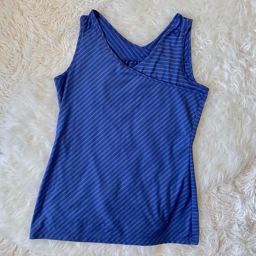 REI Blue Stripe Wrap Front Athletic Tank, size S